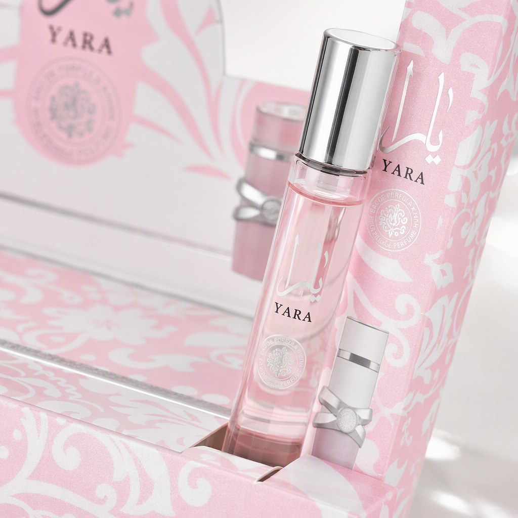 YARA Perfume Spray 24-piece Display box, pink patterned packaging, long-lasting fragrance, hydrating and moisturizing spray Application Scenario