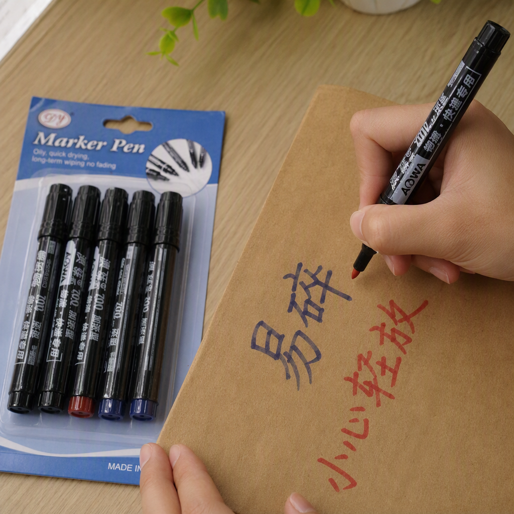 Oil-based quick-drying double-headed marker pen set, blue packaging marker pen, oil-based marker pen set, for student drawing and office use details Picture