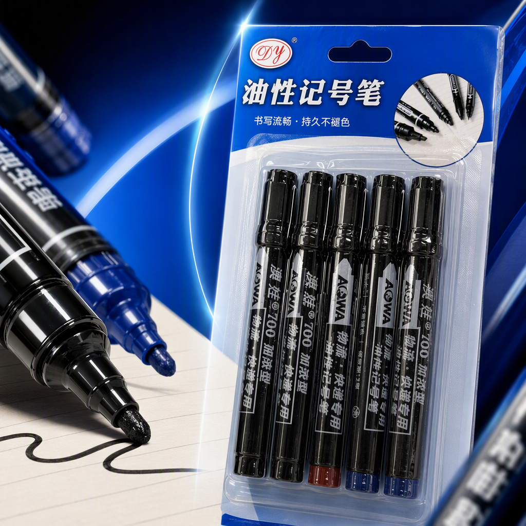 Oil-based quick-drying double-headed marker pen set, blue packaging marker pen, oil-based marker pen set, for student drawing and office use Specification image