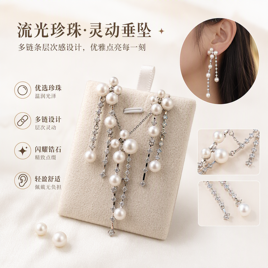 White pearl earrings and necklace set, elegant and stylish Korean style, simple and versatile, gift and accessory combination