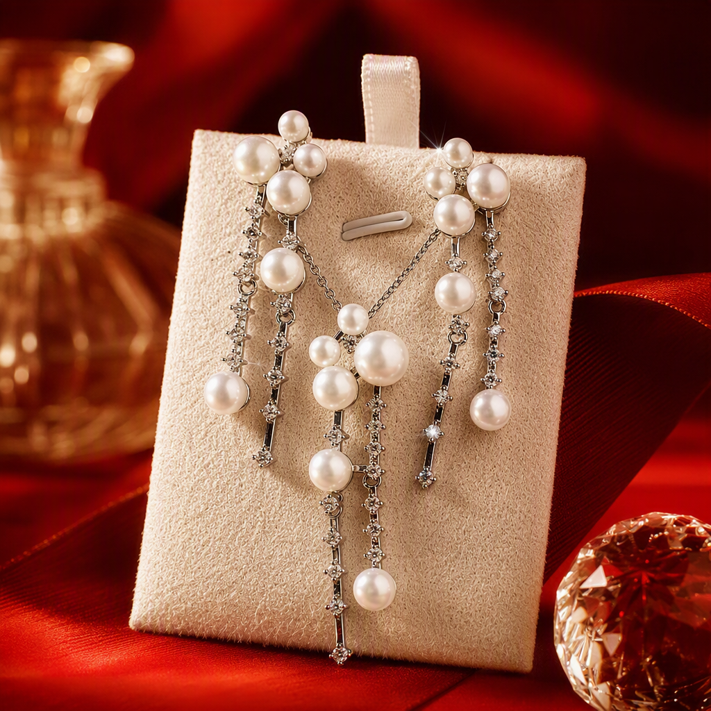 White pearl earrings and necklace set, elegant and stylish Korean style, simple and versatile, gift and accessory combination Specification image