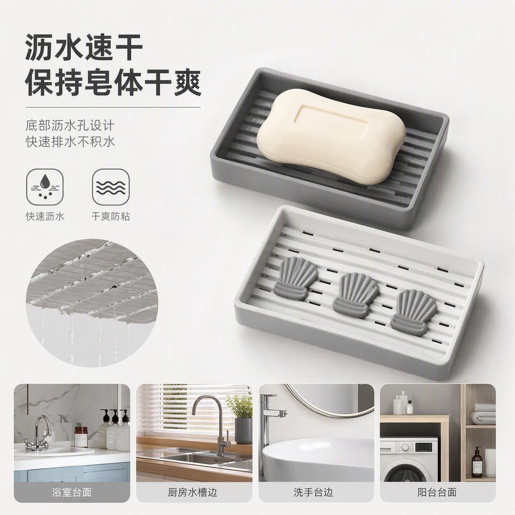Caja de jabón rayado gris tres piezas juego de jabón blanco minimalista impermeable baño jabón de manos suministros de almacenamiento