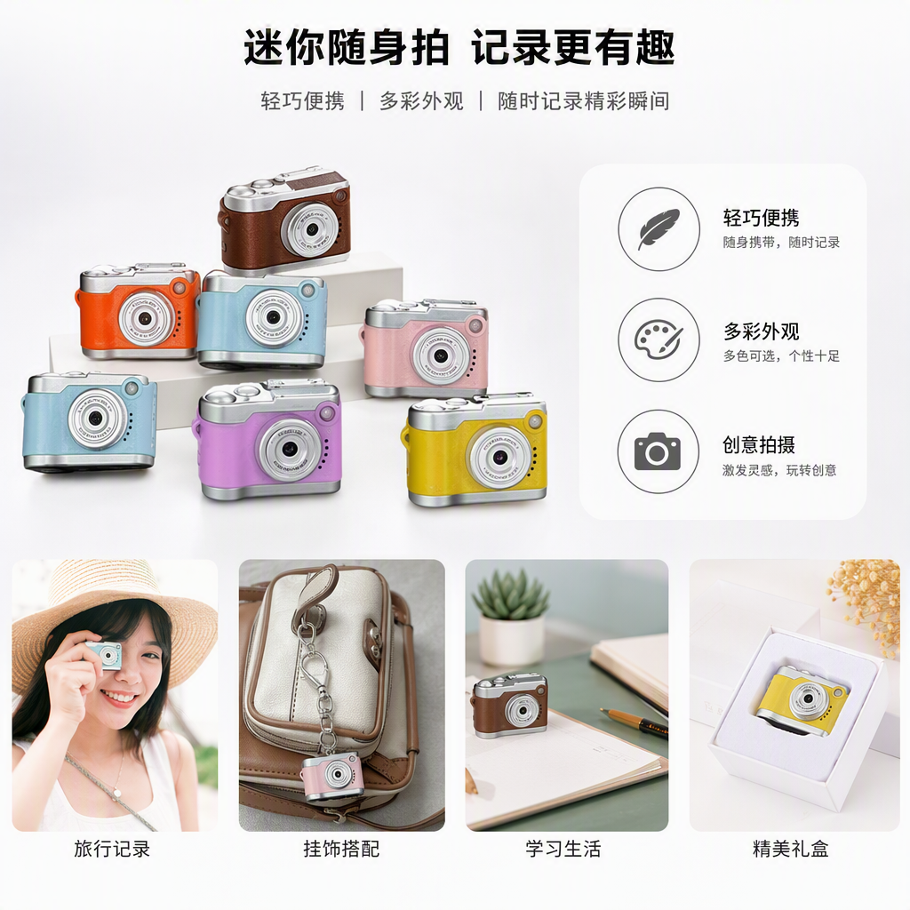 Colorful mini camera, portable digital photography wonder, creative gift for children and students, colorful version