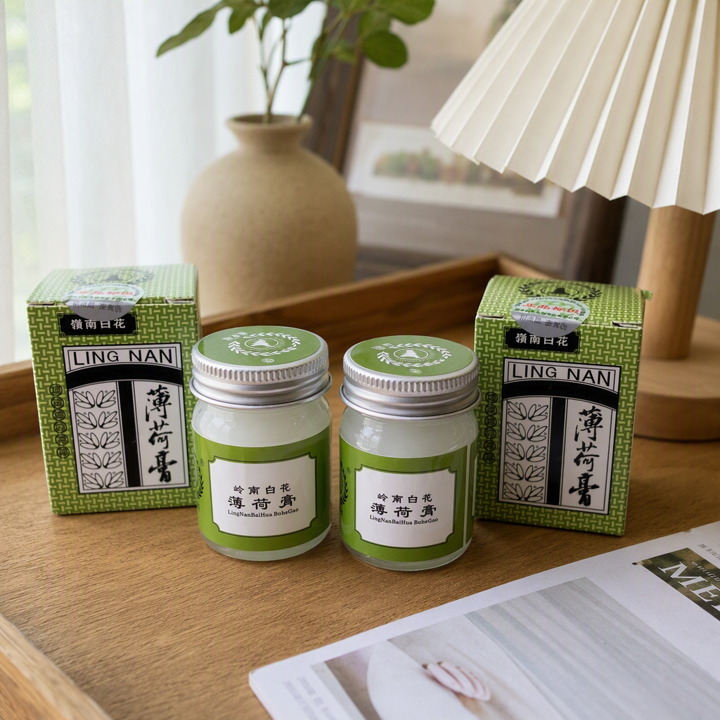Lingnan White Flower Mint Ointment, green packaging, two bottles and two boxes, printed silver caps, refreshing, invigorating, soothing the throat and protecting the taste details Picture
