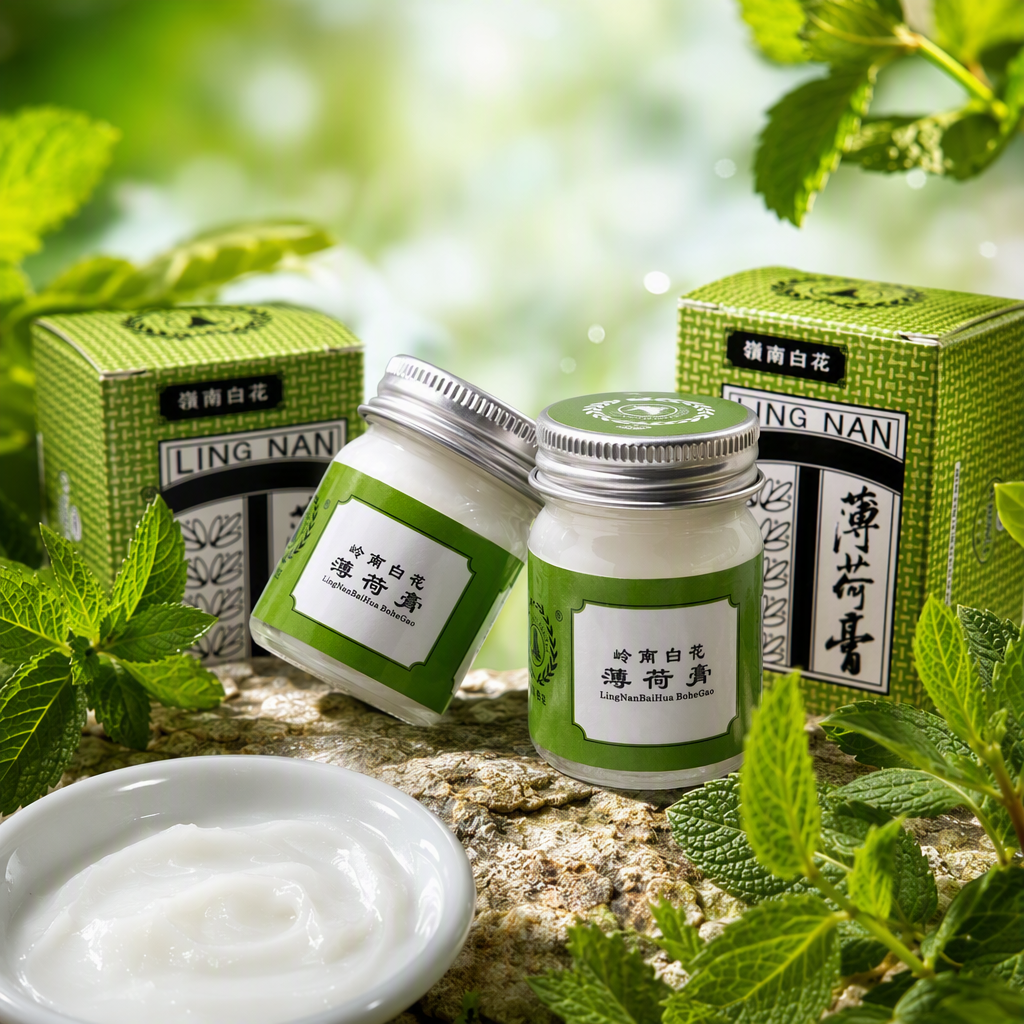 Lingnan White Flower Mint Ointment, green packaging, two bottles and two boxes, printed silver caps, refreshing, invigorating, soothing the throat and protecting the taste Specification image