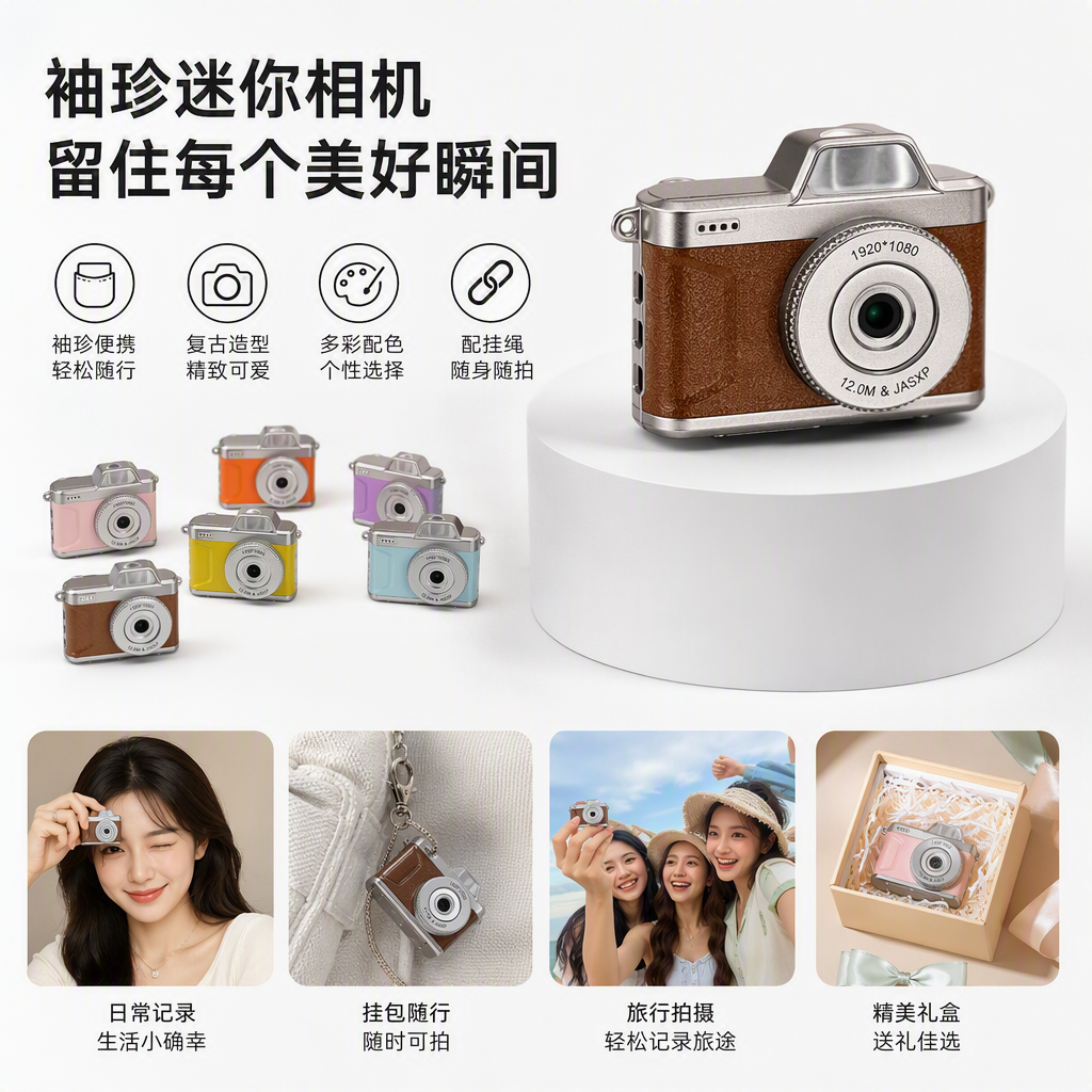 Colorful mini digital camera for portable and creative shooting of high-definition gifts for children and students in various colors