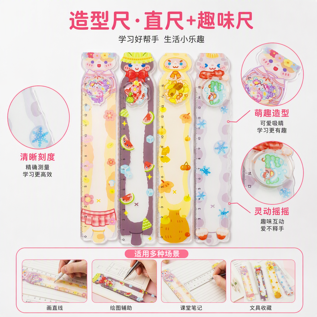 趣味彩色卡通造型尺子儿童学习办公多功能测量工具