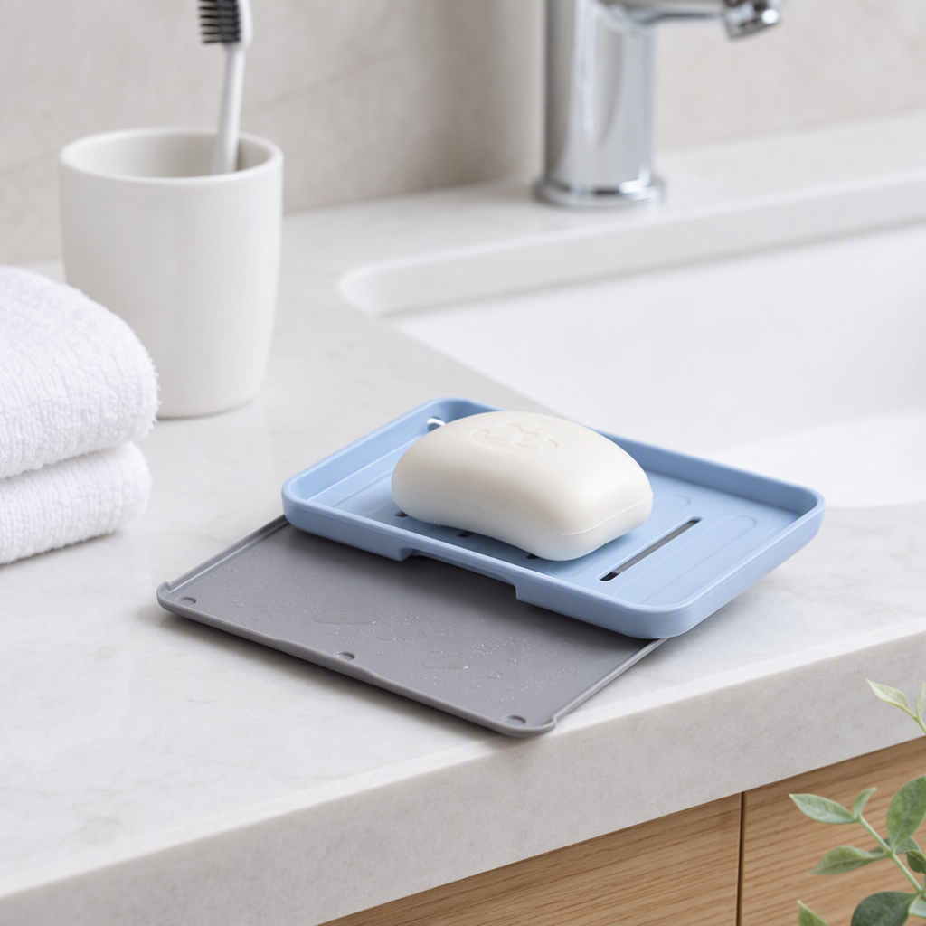 Multifuncional azul con ranura caja de jabón con base gris antideslizante jabón de manos suministros de almacenamiento y acabado suministros de baño para el hogar details Picture