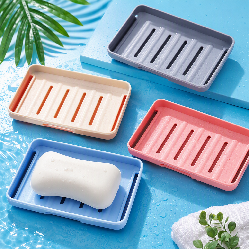 Multifuncional azul con ranura caja de jabón con base gris antideslizante jabón de manos suministros de almacenamiento y acabado suministros de baño para el hogar Specification image