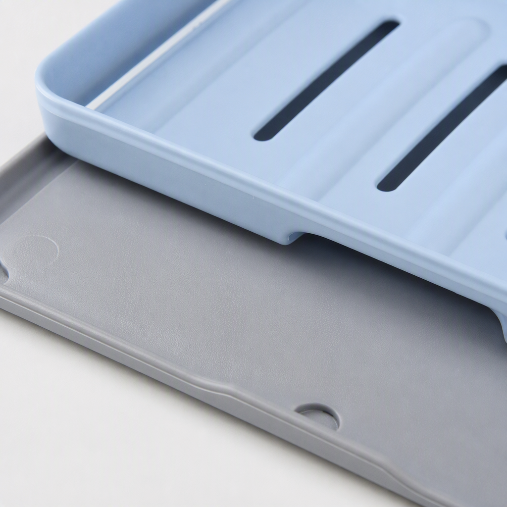 Multifuncional azul con ranura caja de jabón con base gris antideslizante jabón de manos suministros de almacenamiento y acabado suministros de baño para el hogar Application Scenario