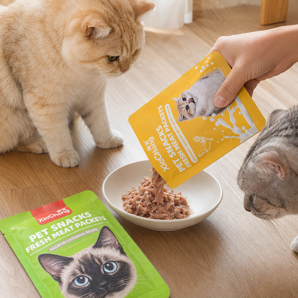 Wholesale cat food, chicken, goat milk, fresh meat, salmon, cat grass formula packs, wet food, cat snacks, cat hydrating mixed food, cat canned food 80g, cat strips, pet food details Picture