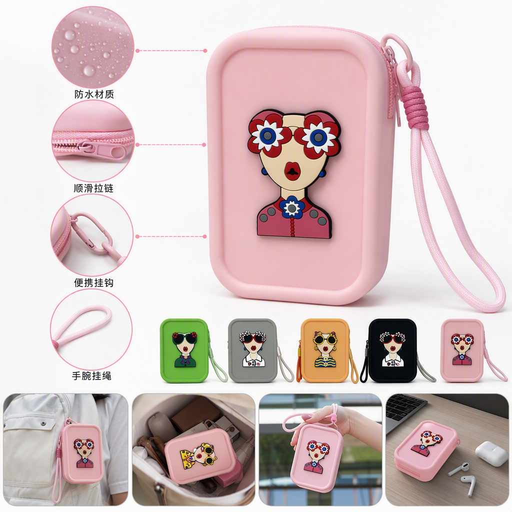 Colorful silicone small bags, cartoon character decorative lanyards, portable coin purses, card holders, storage bags, children's gifts