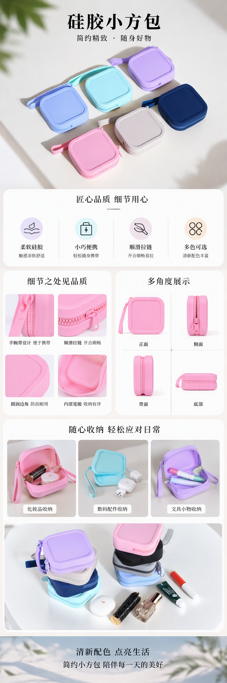 多彩硅胶迷你方形包手提零钱包时尚潮流百搭女包创意个性小巧轻便详情1