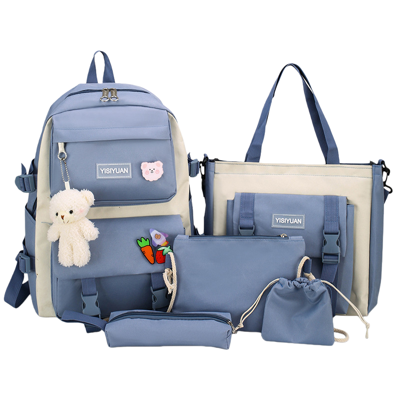 Student schoolbag accessory set: Blue multi-functional pen case, book holder, bookmark, book lamp, children's backpack, trendy and casual student supplies Item Picture