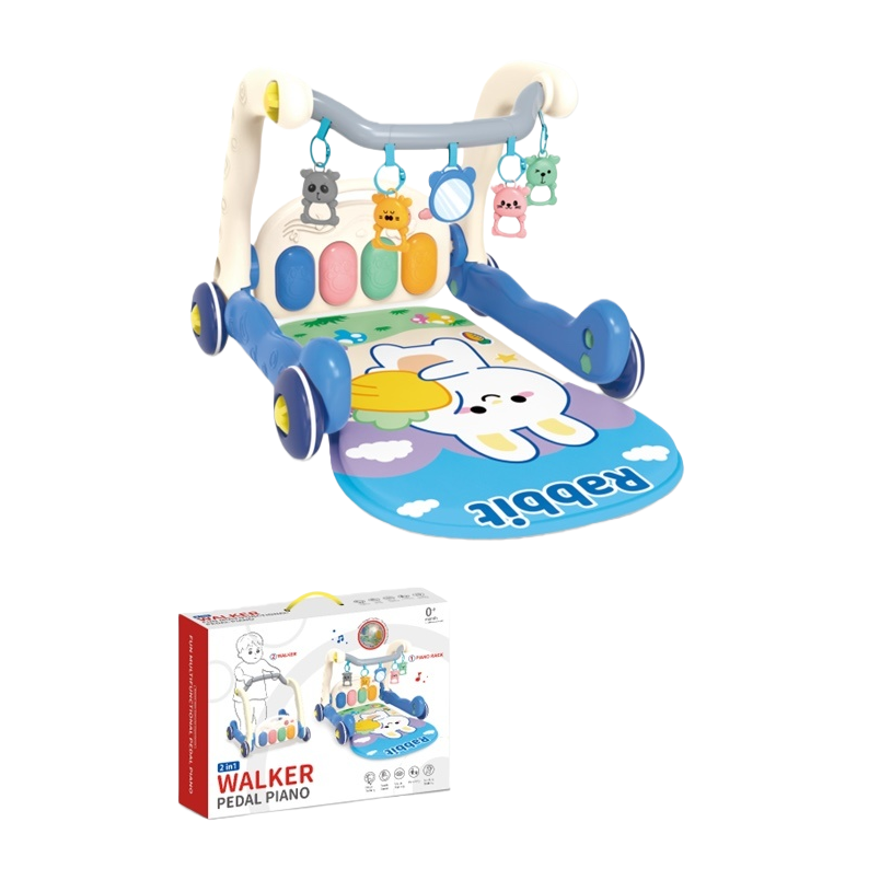 Blue rabbit piano pedal baby walker with colorful piano keys, hanging toy rabbit pattern floor mat, early education and intelligence toy for babies, Children's Day gift Item Picture