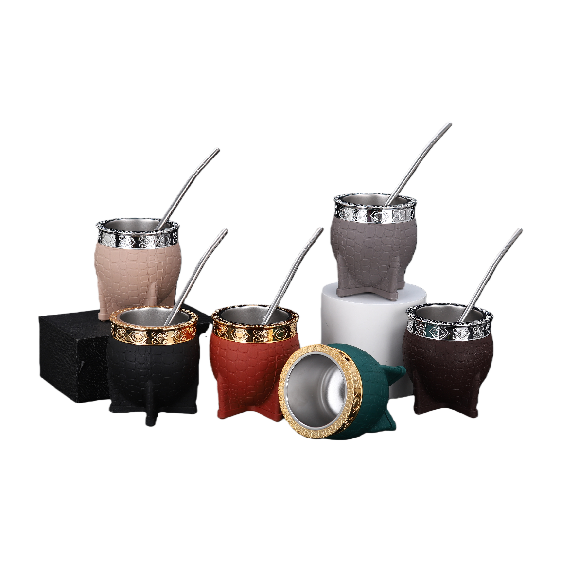 مجموعة ملونة من أكواب ماهيدا تحتوي على مكعبات شاي مبتكرة محمولة على مصاصات معدنية Item Picture