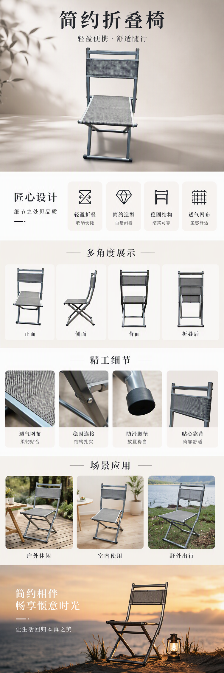 多功能便携折叠椅简约时尚家用办公休闲户外便携家具详情1