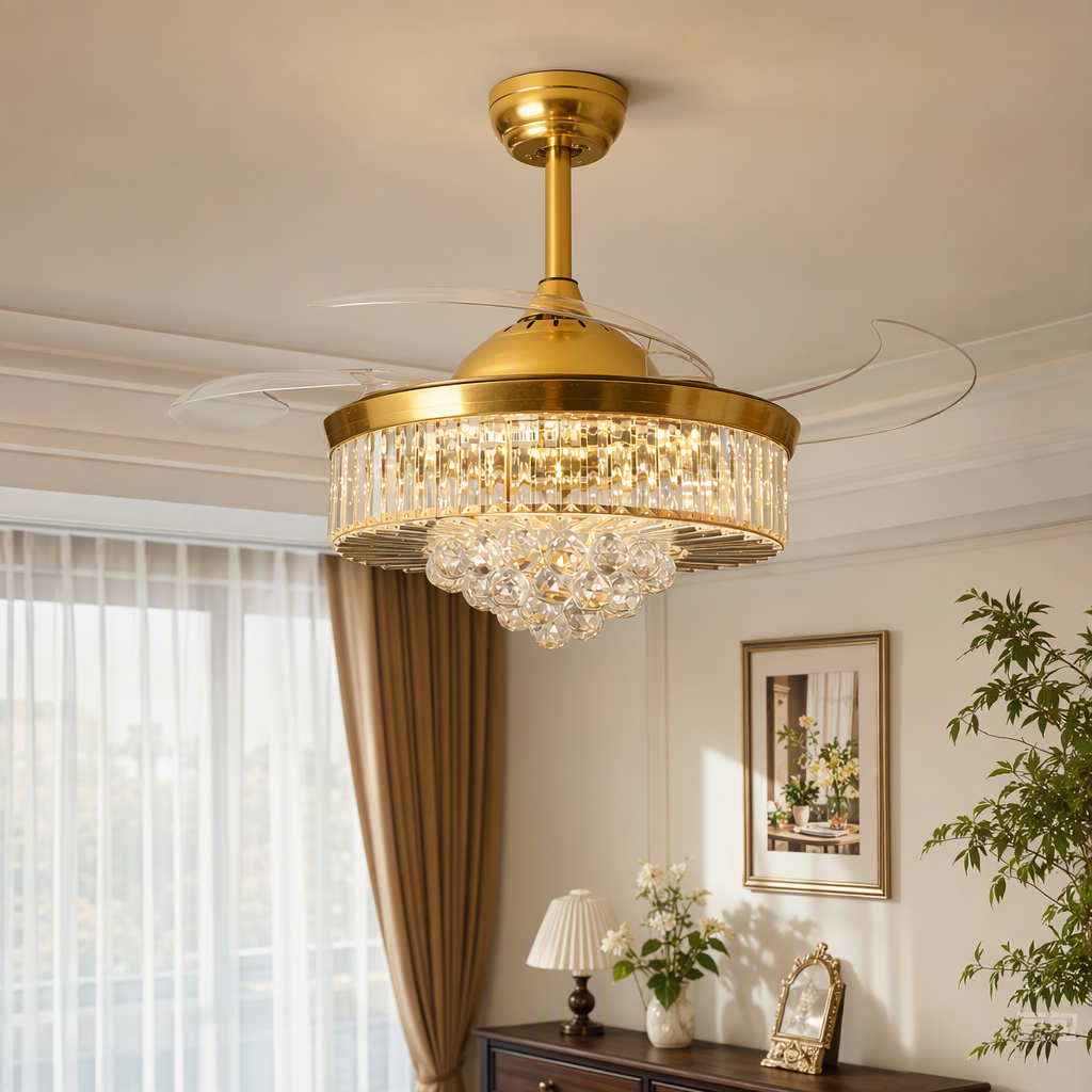 The multi-functional silent and energy-saving ceiling fan is suitable for home use in summer, providing cool air circulation for two seasons. It features a simple style Specification image