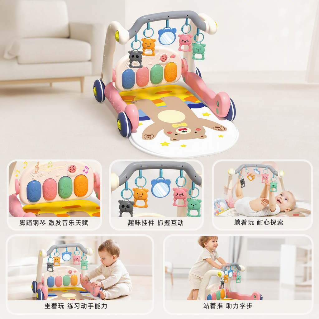 Osito rosa pedal de piano andador con teclas de color juguetes colgantes osito patrón alfombra de piso juguetes educativos tempranos para niños regalo del día de los niños venta caliente exportación