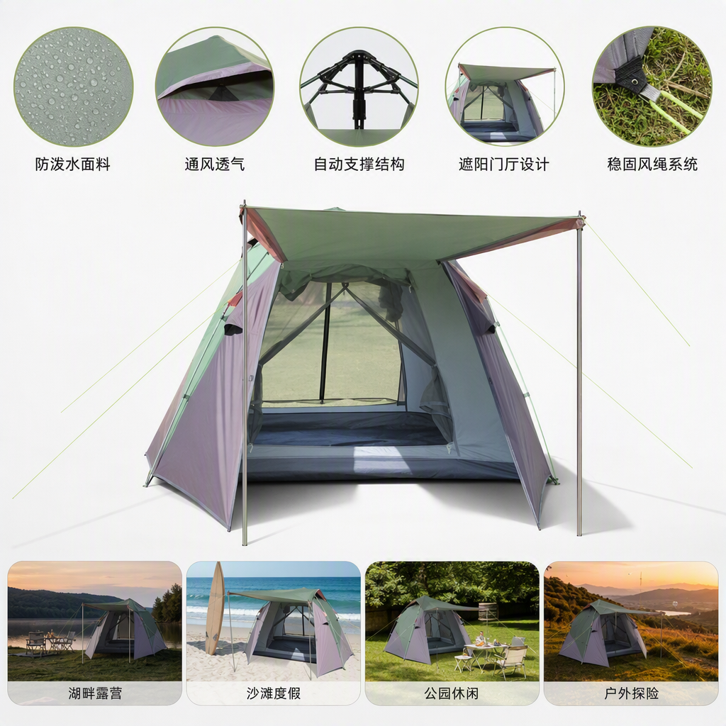 The multi-functional mountain camping tent canopy outdoor windproof and rainproof tent accessory set is suitable for mountain climbing and camping supplies