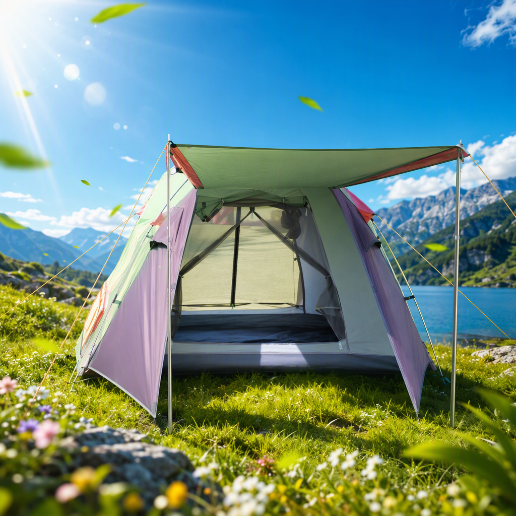 The multi-functional mountain camping tent canopy outdoor windproof and rainproof tent accessory set is suitable for mountain climbing and camping supplies Application Scenario