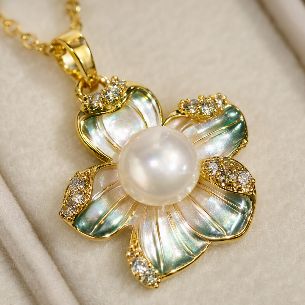 Blue gift box, pearl and flower jewelry set, necklace, stud ring, elegant and fashionable gift for your girlfriend Application Scenario