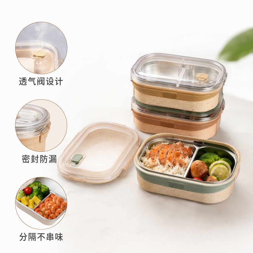 Multi-compartment transparent lid portable lunch box with sealed compartments, student and adult lunch box, tableware storage box