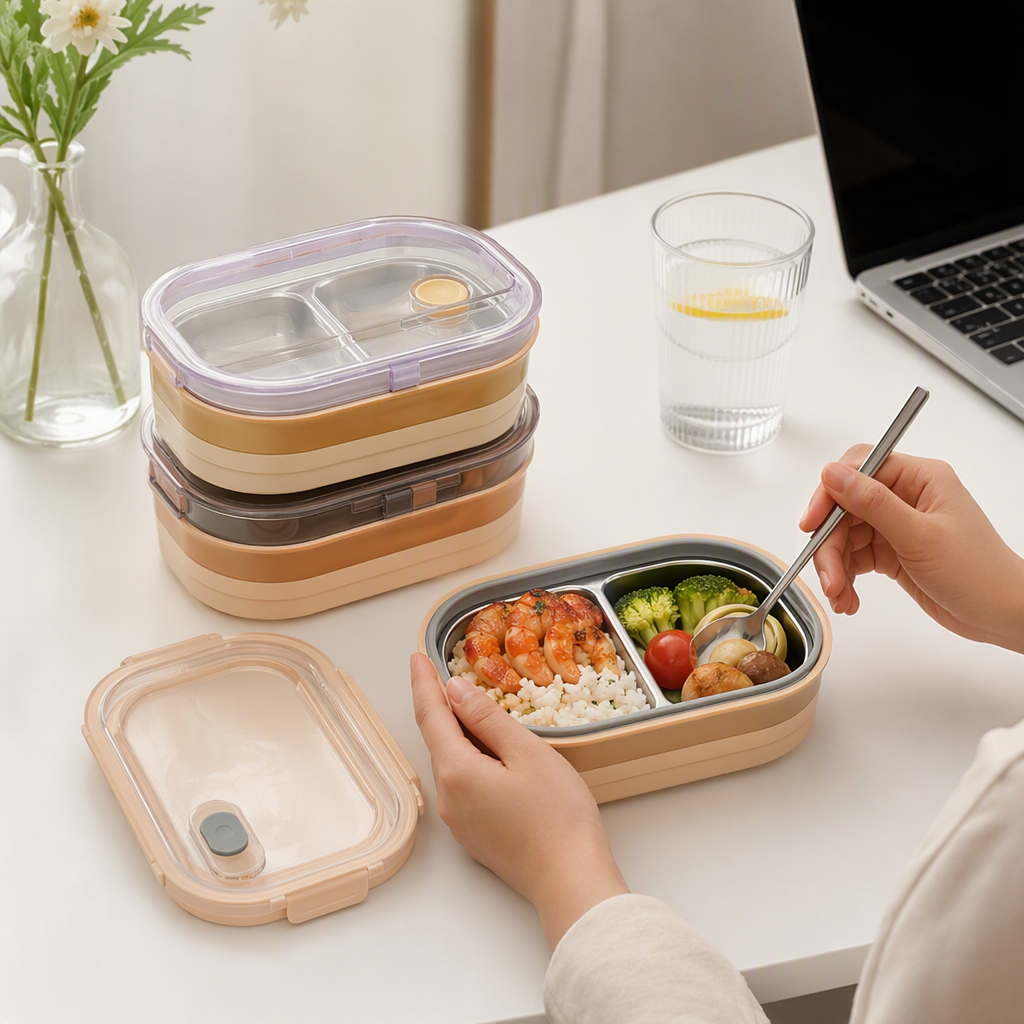 Multi-compartment transparent lid portable lunch box with sealed compartments, student and adult lunch box, tableware storage box details Picture