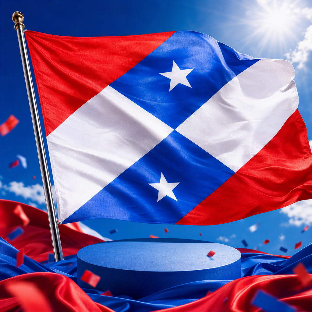 A three-color national flag with two white five-pointed stars and a small square scarf Specification image