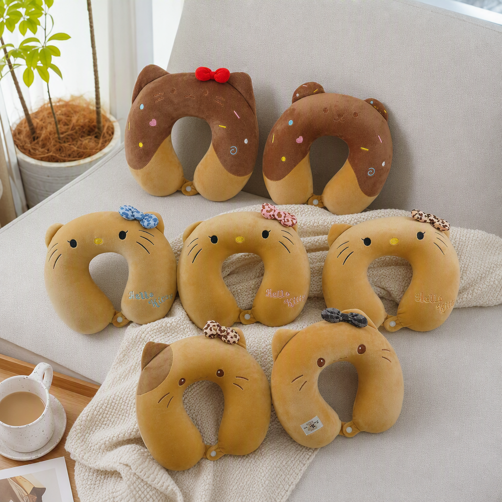 Almohada de gato japonés en forma de U almohada de almuerzo de oficina de automóvil venta directa de fábrica almohada de viaje cómoda de encargo viajes ins peluche en forma de gato almohada de memoria en forma de U almohada de viaje estilo inflable almohada de protección de cuello simple y cómoda conveniente para múltiples escenas details Picture