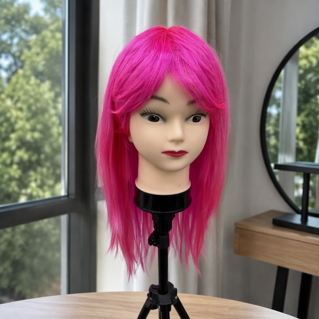 Pink wig models, adult hairstyle display, model shooting props, hairstyle styling practice supplies, hairdressing teaching accessories details Picture