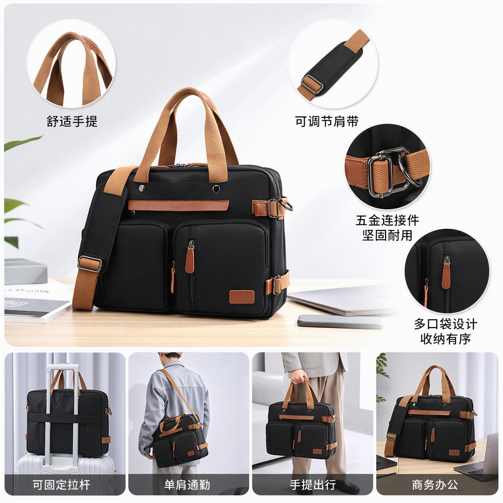 Fashionable and versatile black double-shoulder handbag, large-capacity casual student bag, women's backpack, trendy travel bag