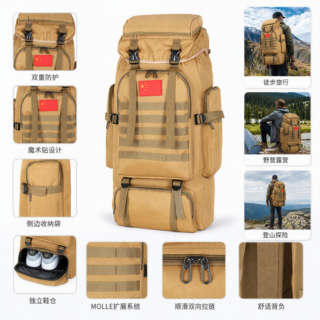 Multifuncional resistente al desgaste khaki mochila táctica al aire libre viaje mochila de montaña mochila deportiva hombre bolsa de ocio