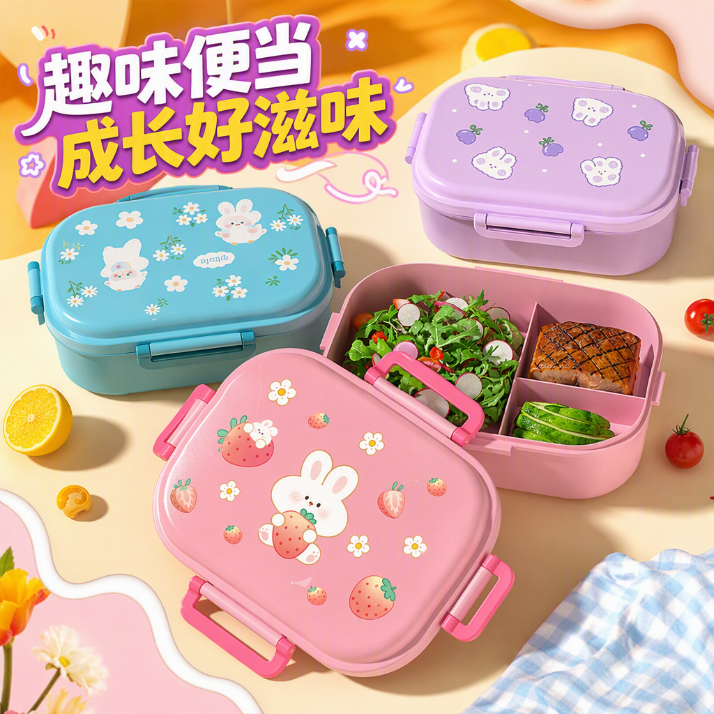 【OSEO】26Q3#XTQ3000-S多格分隔保鲜饭盒儿童便当便携密封耐用餐具饭盒冰箱保鲜盒