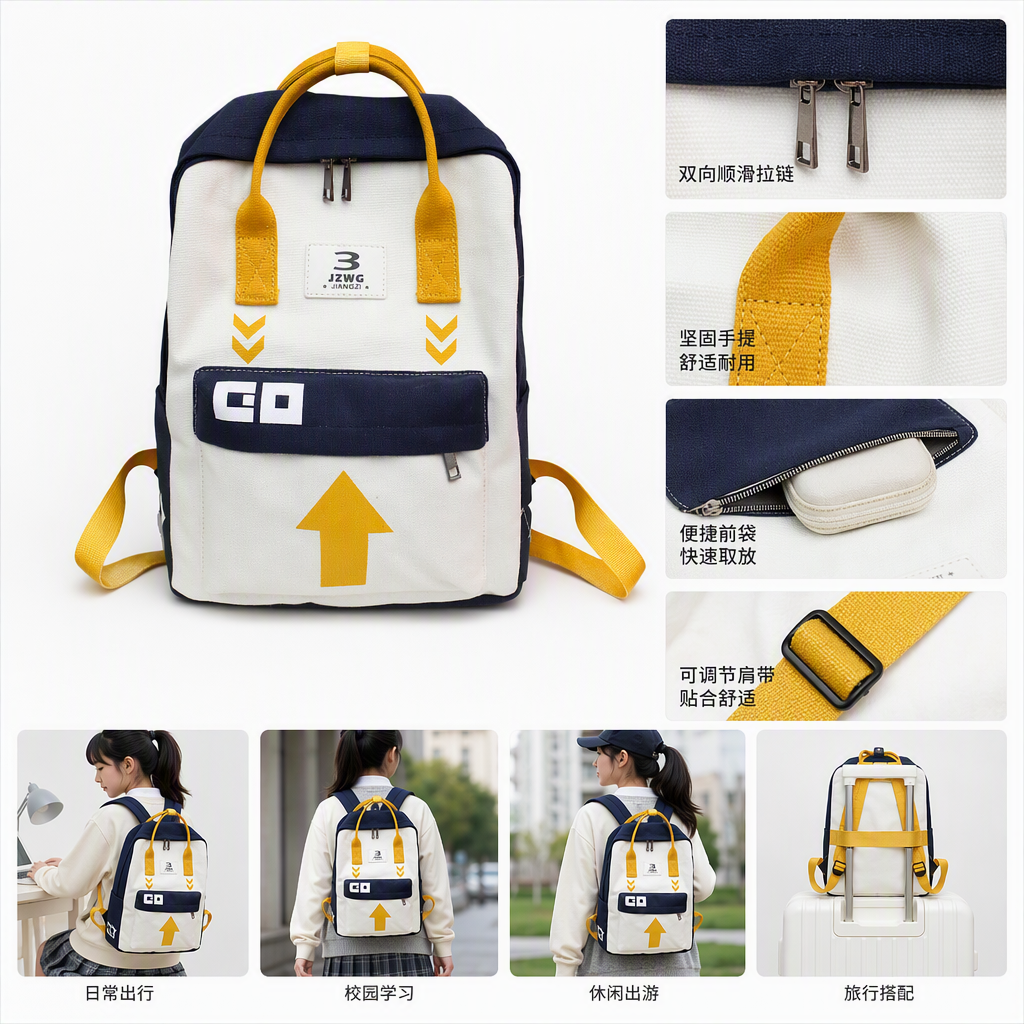Colorful color-blocked backpack, fashionable, casual and sporty student bag, trendy and versatile, large capacity, suitable for both men and women