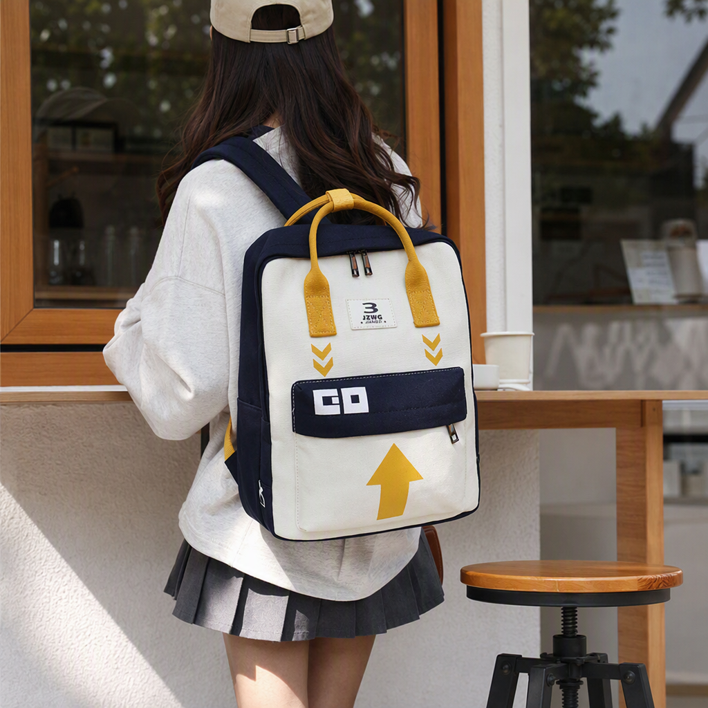 Colorful color-blocked backpack, fashionable, casual and sporty student bag, trendy and versatile, large capacity, suitable for both men and women details Picture