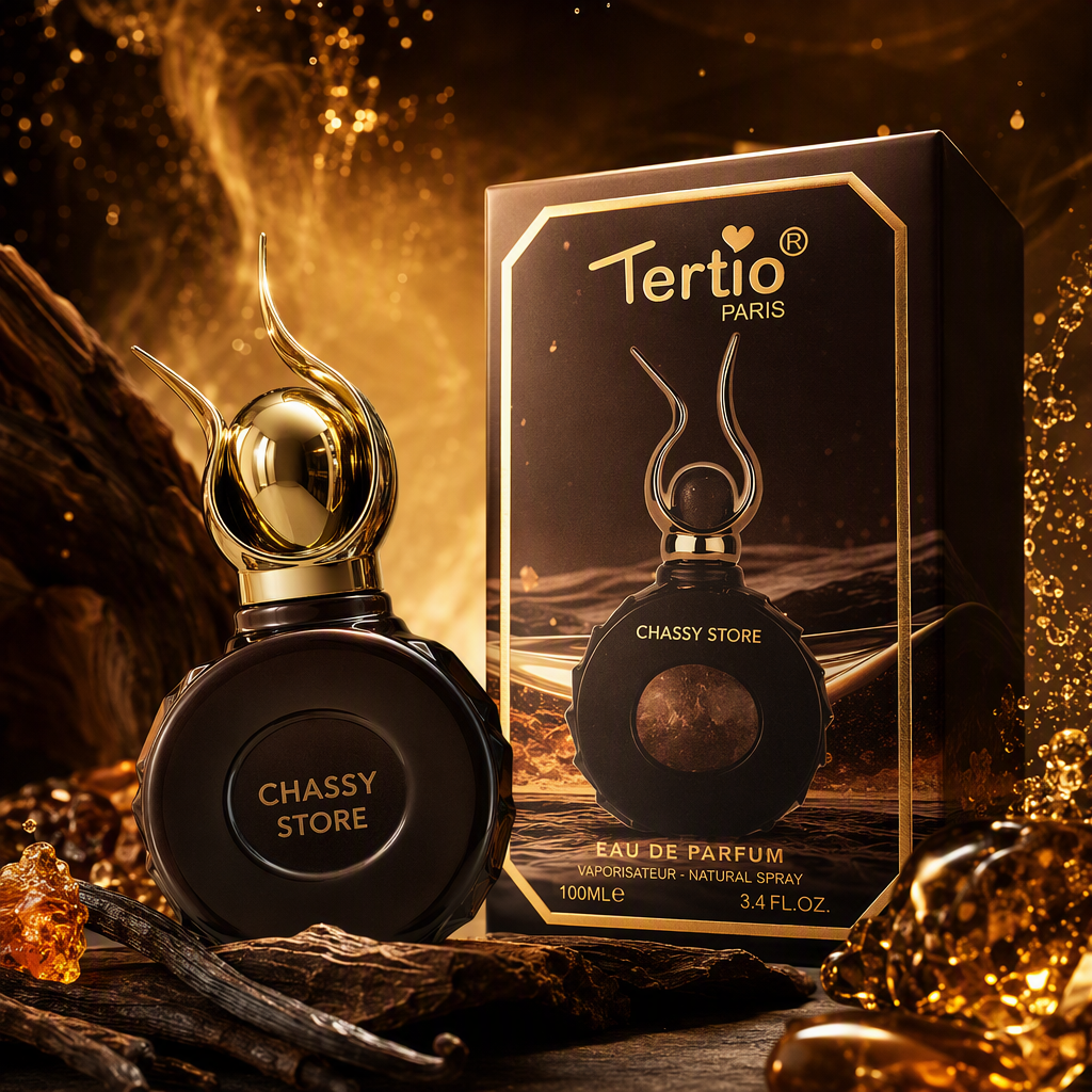 Luxurious black perfume bottle, golden cap, brown packaging box, fashionable and elegant fragrance gift box Specification image