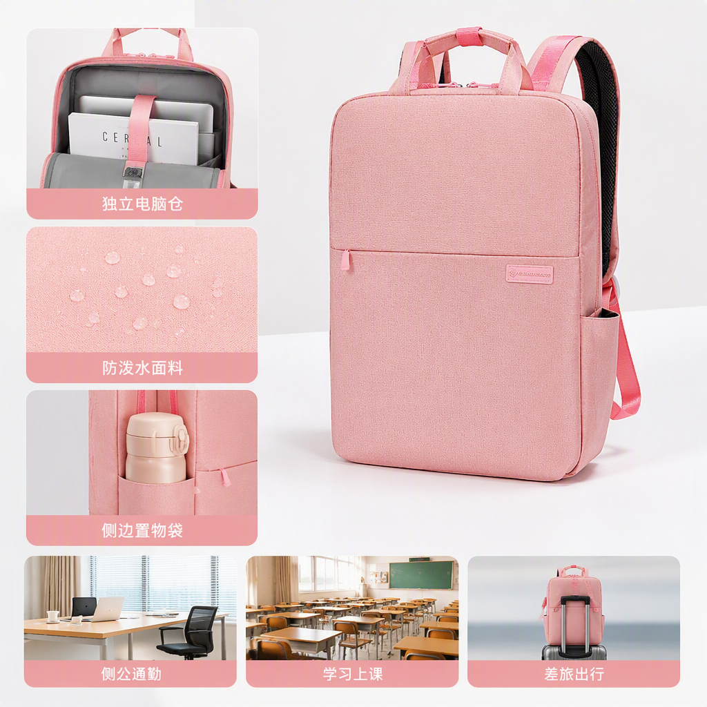 Fashionable and versatile pink backpack for women, Korean version casual student hand-held large-capacity trendy travel bag for women
