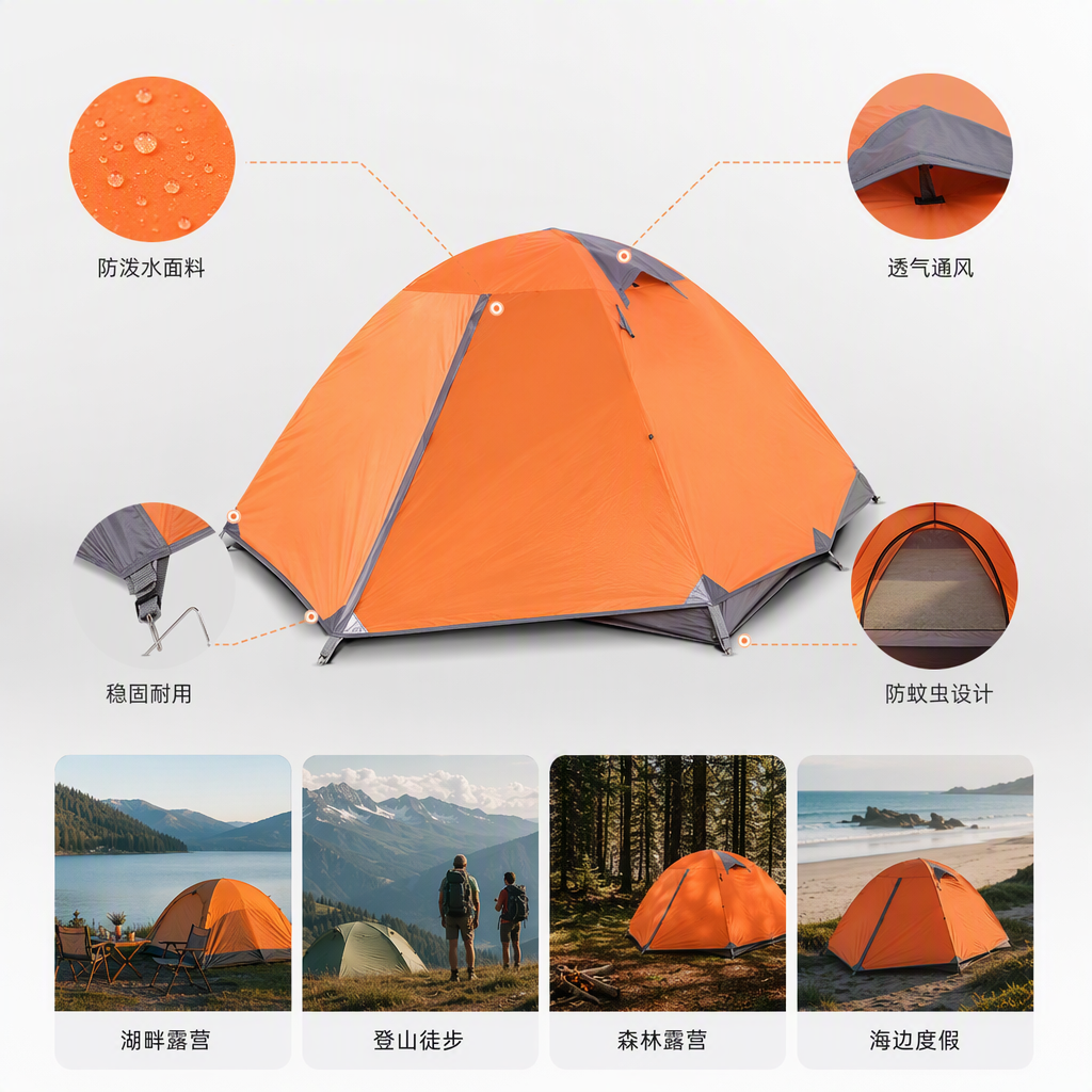The multi-functional mountain camping tent canopy outdoor windproof and rainproof tent accessory set is portable and durable Application Scenario
