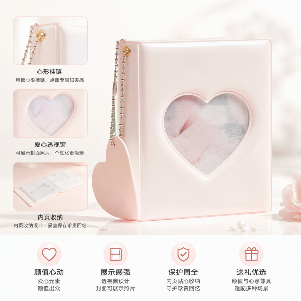 粉色心形相册手工创意影集情侣情侣纪念册儿童宝宝生日礼物收藏本子多页装