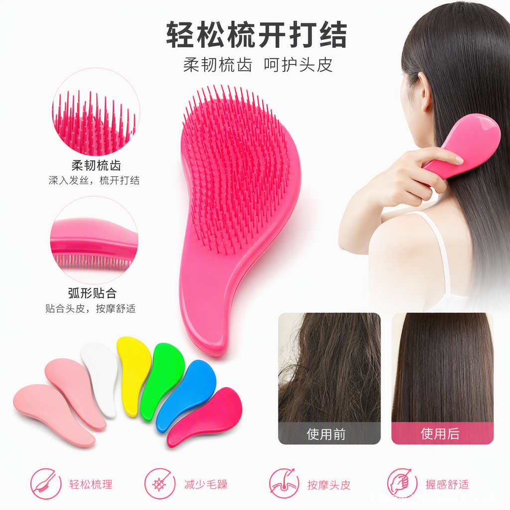多彩塑料梳子时尚便携彩色发梳美发工具男女通用款详情1