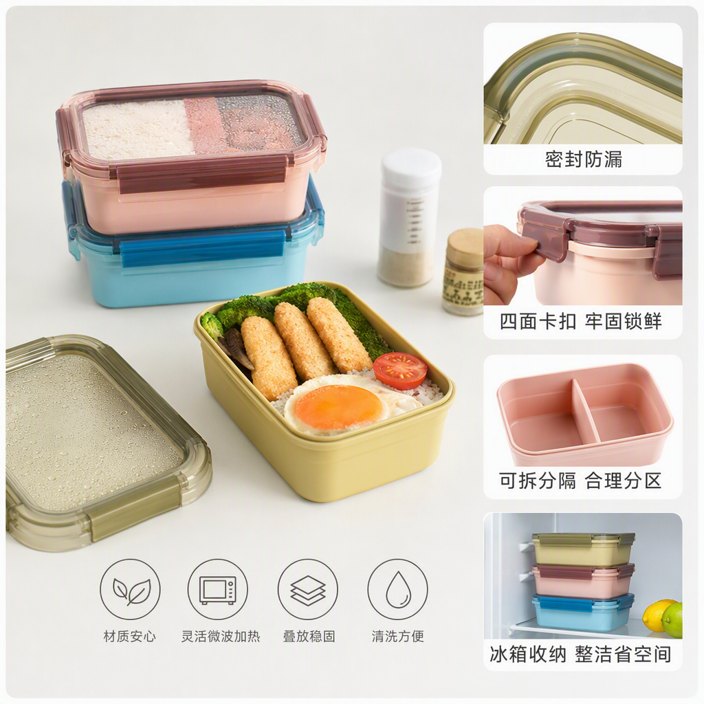 Colorful and creative portable lunch box for students and children, cartoon sealed storage box with compartments, lunch box, plastic
