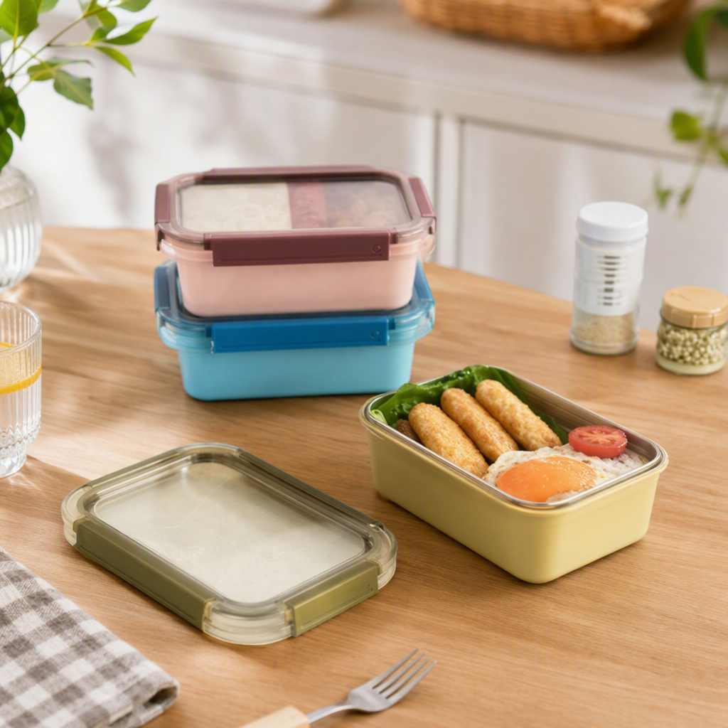 Colorful and creative portable lunch box for students and children, cartoon sealed storage box with compartments, lunch box, plastic details Picture
