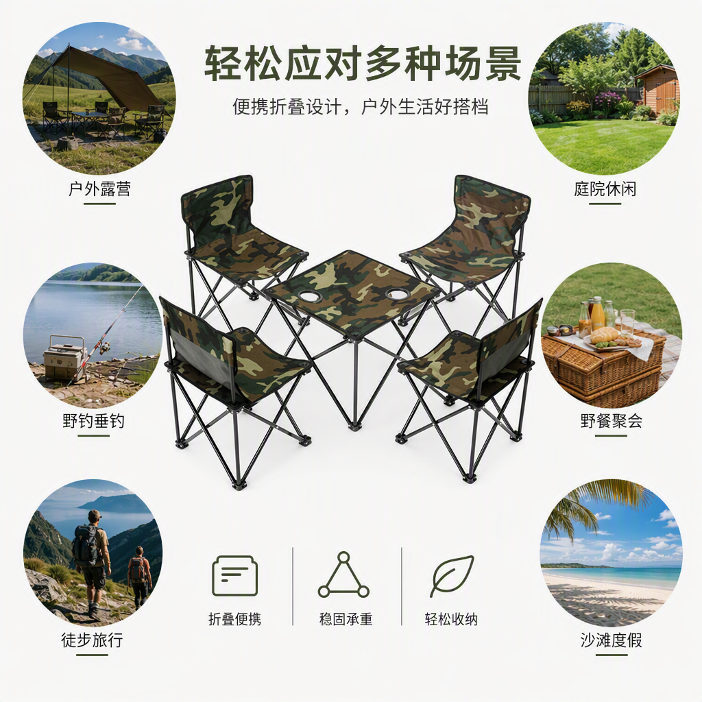 Multi-functional outdoor folding table and chair, leisure home decoration building materials, outdoor leisure furniture, portable, convenient and durable combination set Specification image