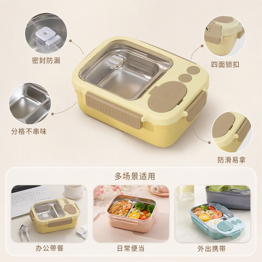 Colorful cartoon children's lunch box, carrying lunch box, baby and toddler food storage box, durable plastic tableware set