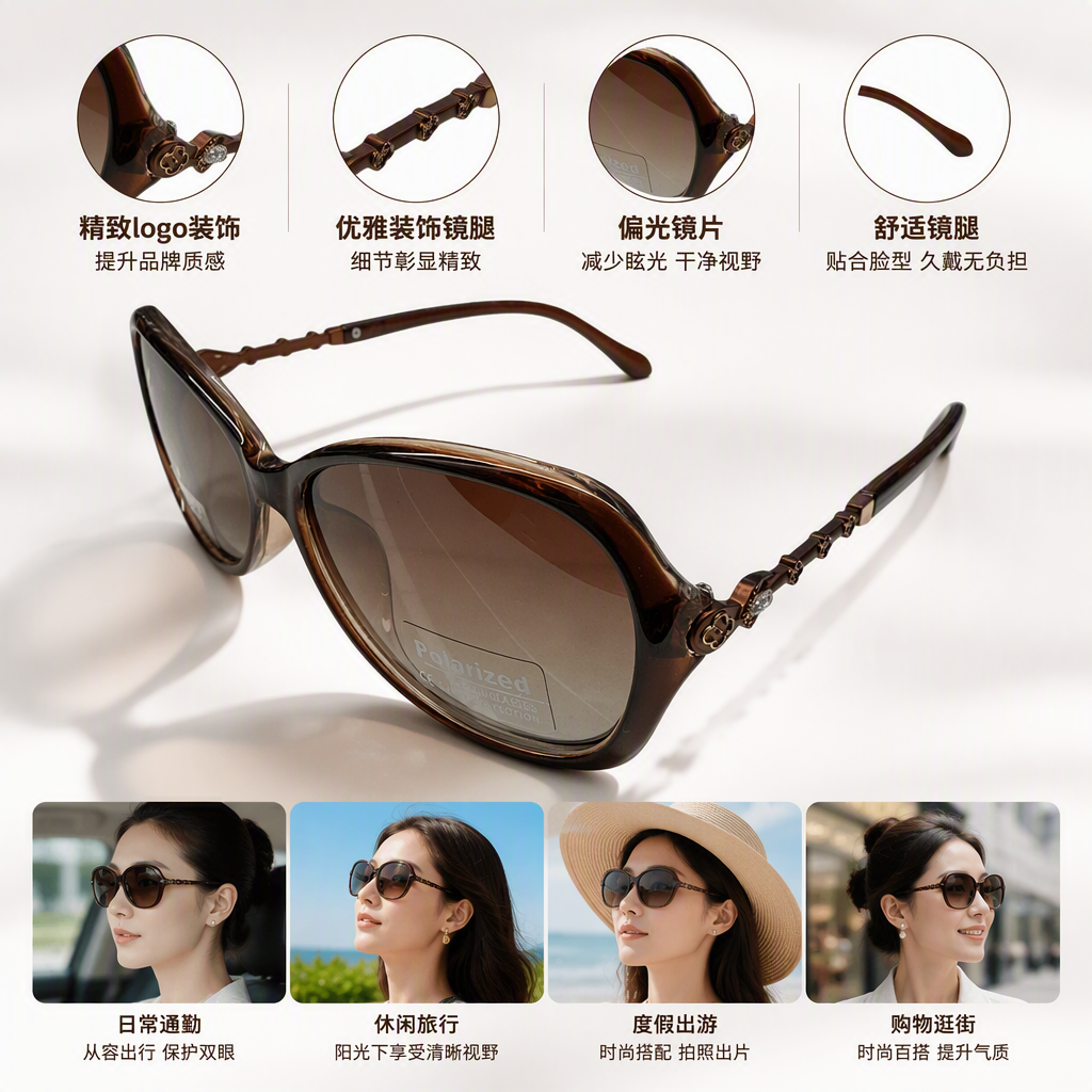 Fashionable and retro brown tortoiseshell pattern polarized sunglasses, unisex UV protection sunglasses, a trendy style