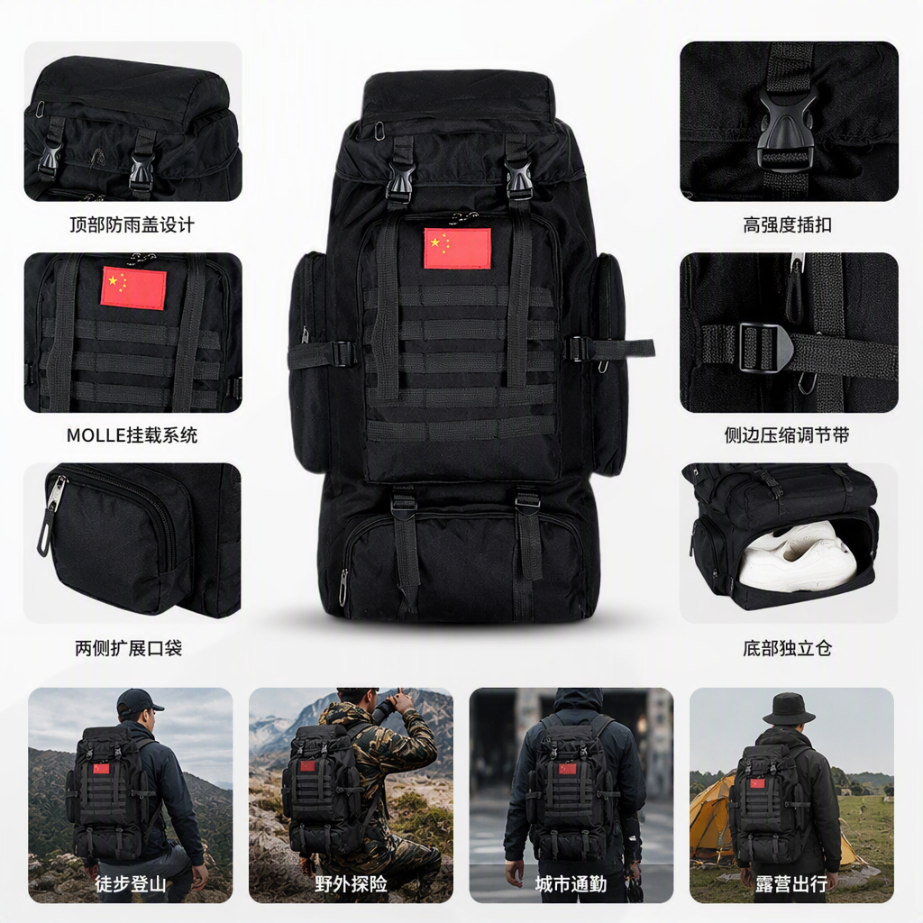 Mochila deportiva al aire libre multifuncional resistente al desgaste de gran capacidad aplicable para viajes de montaña equipo táctico mochila para hombres y mujeres