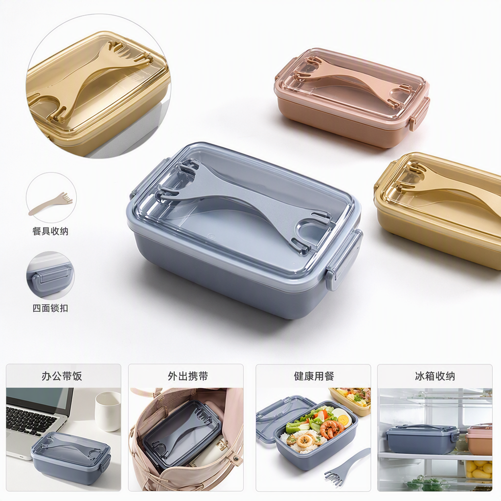 Colorful plastic portable lunch box, creative lunch box for children and students, lockable bento box, portable tableware storage box