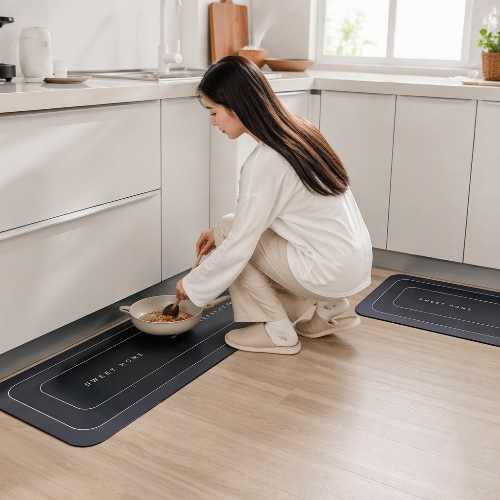 Blue and black gradient carpet mat printed with the word "SWEET HOME", anti-slip floor mat, bedroom and living room floor mat, carpet mat details Picture