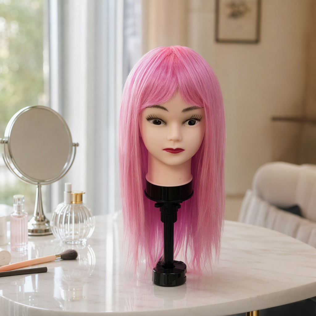 Pink wig model, real person hairstyle display, model hairstyle try-on, hairstyle display prop, hairstyle sample, shooting prop details Picture
